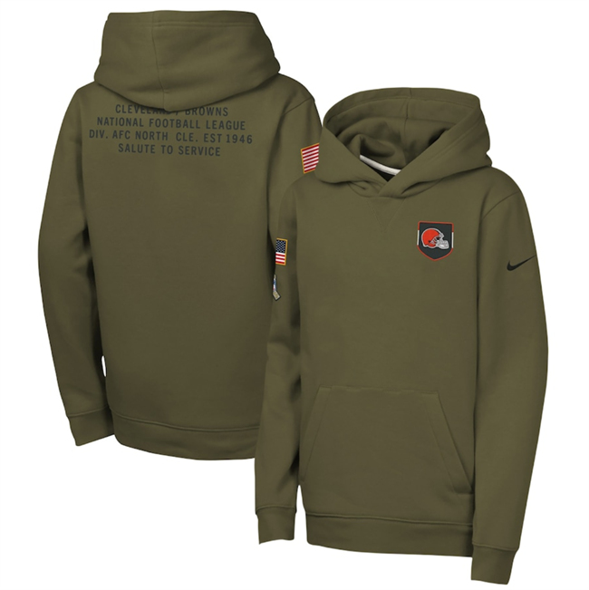 Youth Olive Cleveland Browns 2025 Salute to Service Club Fleece Hoodie